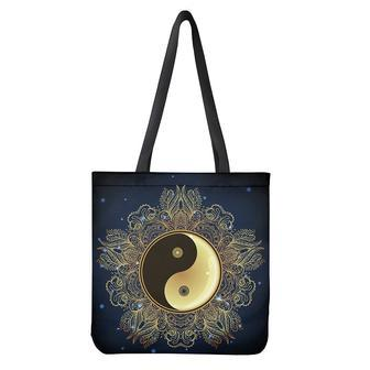 Gold Yin Yang Mandala Print Tote Bag | Newhawaiianshirts CA