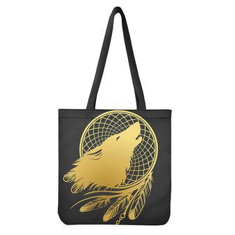 Golden Bohemian Howling Wolf Print Tote Bag | Newhawaiianshirts UK