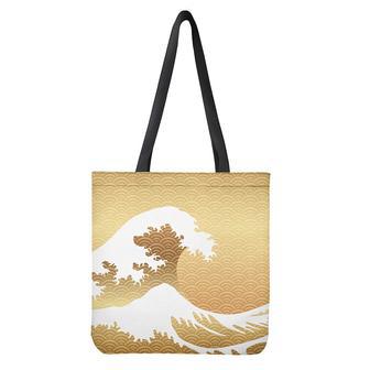 Golden Kanagawa Wave Print Tote Bag | Newhawaiianshirts DE