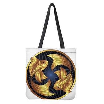 Golden Pisces Zodiac Sign Print Tote Bag | Newhawaiianshirts CA