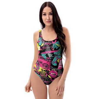 Graffiti Abstract Hiphop Lip One Piece Swimsuite | Newhawaiianshirts CA