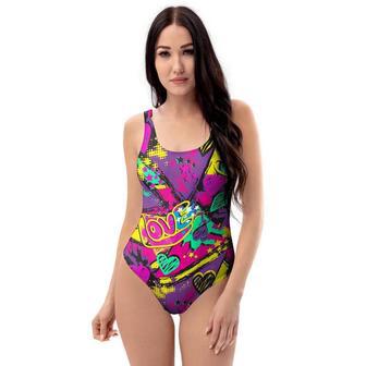 Graffiti Airbrush Love Print One Piece Swimsuite | Newhawaiianshirts DE