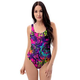 Graffiti Airbrush Print One Piece Swimsuite | Newhawaiianshirts CA