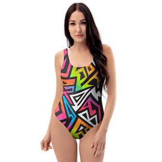 Graffiti Geometric Abstract One Piece Swimsuite | Newhawaiianshirts CA