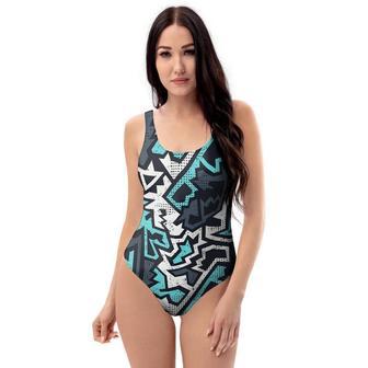 Graffiti Geometric Print One Piece Swimsuite | Newhawaiianshirts UK