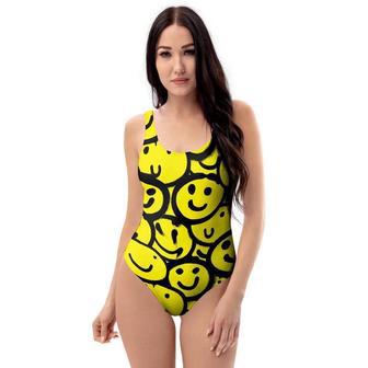 Graffiti Happy Emoji Print One Piece Swimsuite | Newhawaiianshirts DE