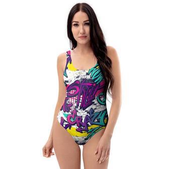 Graffiti Hiphop Print One Piece Swimsuite | Newhawaiianshirts DE