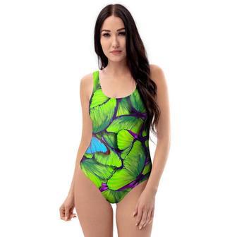 Green And Blue Butterfly Print One Piece Swimsuite | Newhawaiianshirts CA