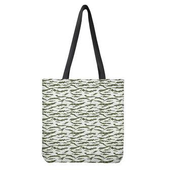 Green And White Tiger Stripe Camo Print Tote Bag | Newhawaiianshirts CA