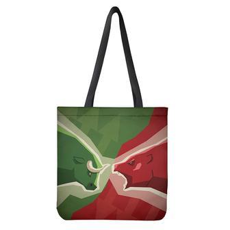 Green Bull And Red Bear Stock Print Tote Bag | Newhawaiianshirts AU