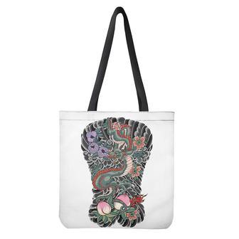 Green Japanese Dragon Tattoo Print Tote Bag | Newhawaiianshirts