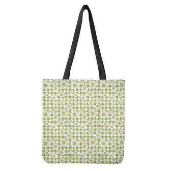 Green Tartan Daisy Pattern Print Tote Bag | Newhawaiianshirts