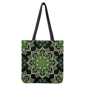 Green White Dot Mandala Print Tote Bag | Newhawaiianshirts UK