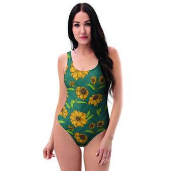 Green Zigzag Sunflower One Piece Swimsuite | Newhawaiianshirts DE