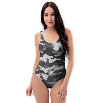 Grey Camouflage Print One Piece Swimsuite | Newhawaiianshirts UK