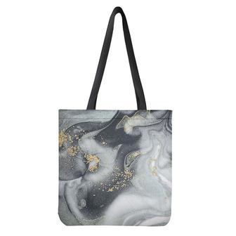 Grey Gold Liquid Marble Print Tote Bag | Newhawaiianshirts