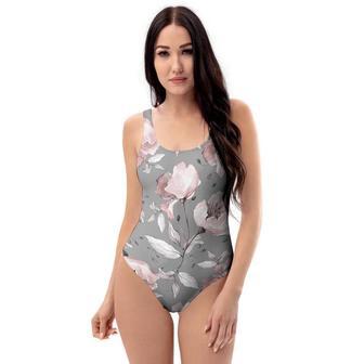 Grey Vintage Floral Print One Piece Swimsuite | Newhawaiianshirts CA