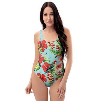 Hawaiian Bird Floral Print One Piece Swimsuite | Newhawaiianshirts CA