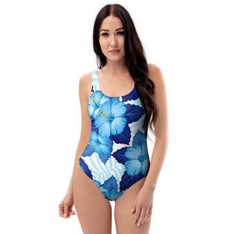 Hibiscus Blue Hawaiian Print One Piece Swimsuite | Newhawaiianshirts