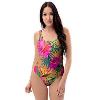 Hibiscus Flower Hawaiian Yellow Print One Piece Swimsuite | Newhawaiianshirts DE