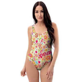 Hippie White Peace One Piece Swimsuite | Newhawaiianshirts CA