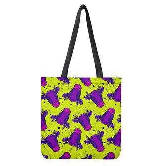 Lime Green And Purple Cow Pattern Print Tote Bag | Newhawaiianshirts DE