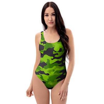 Lime Green Camo Print One Piece Swimsuite | Newhawaiianshirts UK