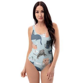 Meow Meow Cat Print One Piece Swimsuite | Newhawaiianshirts CA