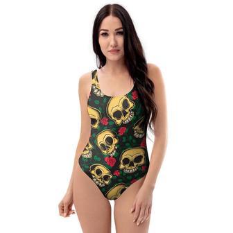 Mexican Rose Skull One Piece Swimsuite | Newhawaiianshirts CA