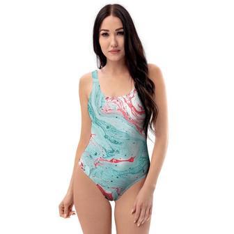 Mixed Red And Turquoise Marble One Piece Swimsuite | Newhawaiianshirts AU