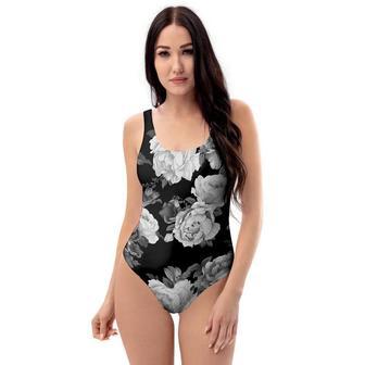 Monochrome Rose Floral One Piece Swimsuite | Newhawaiianshirts