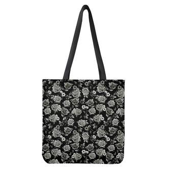 Monochrome Rose Floral Pattern Print Tote Bag | Newhawaiianshirts