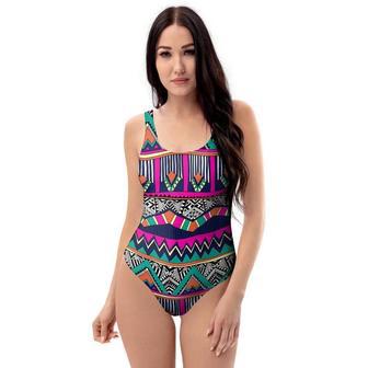 Multicolor Native Aztec Doodle Abstract One Piece Swimsuite | Newhawaiianshirts AU