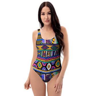 Multicolor Native Aztec Doodle Element One Piece Swimsuite | Newhawaiianshirts AU