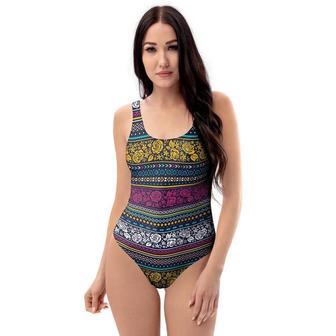 Multicolor Rose Floral Abstract Tribal Aztec One Piece Swimsuite | Newhawaiianshirts AU