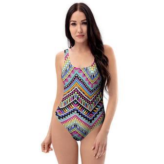 Multicolor Zigzag Indian Aztec One Piece Swimsuite | Newhawaiianshirts CA