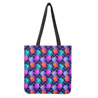 Neon Edm Zig Zag Pineapple Pattern Print Tote Bag | Newhawaiianshirts CA