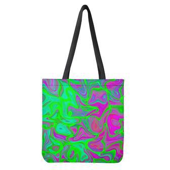 Neon Green Pink Psychedelic Trippy Print Tote Bag | Newhawaiianshirts CA