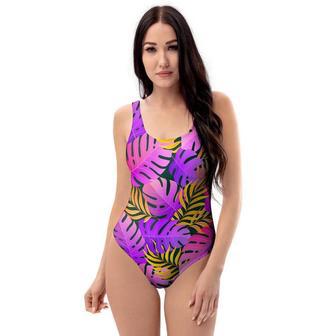 Neon Palm Leaf Edm Print One Piece Swimsuite | Newhawaiianshirts AU