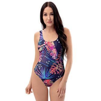 Neon Palm Leaf Hawaiian Print One Piece Swimsuite | Newhawaiianshirts DE