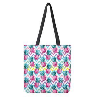 Neon Zig Zag Pineapple Pattern Print Tote Bag | Newhawaiianshirts