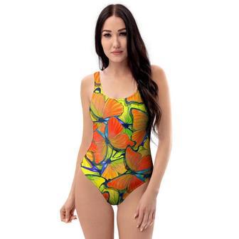 Orange And Blue Butterfly Print One Piece Swimsuite | Newhawaiianshirts CA