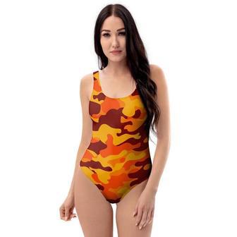 Orange Camo Print One Piece Swimsuite | Newhawaiianshirts CA