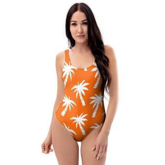 Orange Hawaiian Palm Tree Print One Piece Swimsuite | Newhawaiianshirts DE