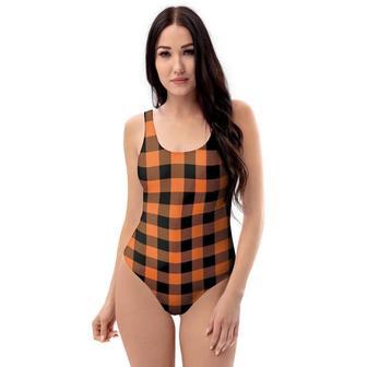 Orange Plaid One Piece Swimsuite | Newhawaiianshirts UK