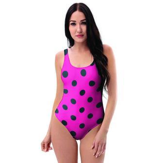 Pink And Black Polka Dot One Piece Swimsuite | Newhawaiianshirts AU