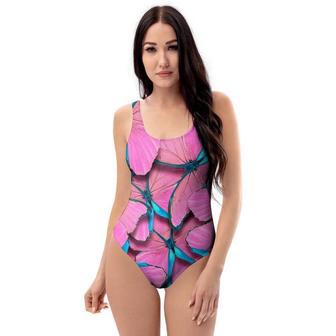 Pink And Blue Butterfly Print One Piece Swimsuite | Newhawaiianshirts AU