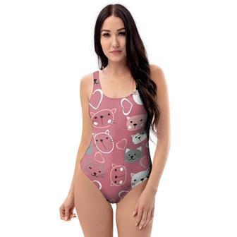 Pink Cat Face Print One Piece Swimsuite | Newhawaiianshirts UK