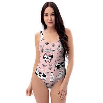 Pink Cow And Milk Print One Piece Swimsuite | Newhawaiianshirts