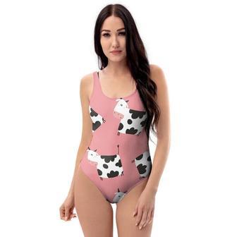 Pink Cow Pattern Print One Piece Swimsuite | Newhawaiianshirts CA